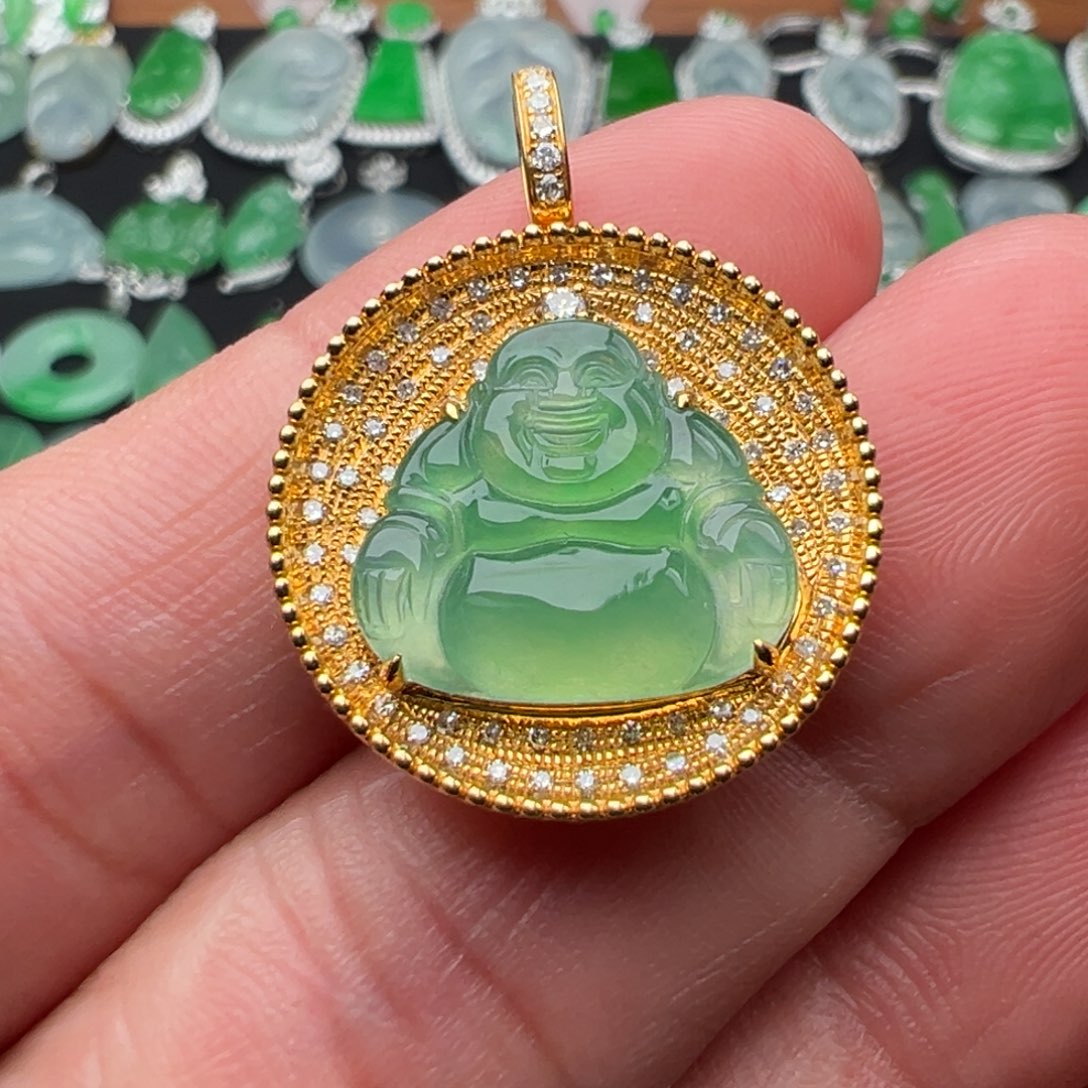 翡翠颈饰18K金镶嵌佛13