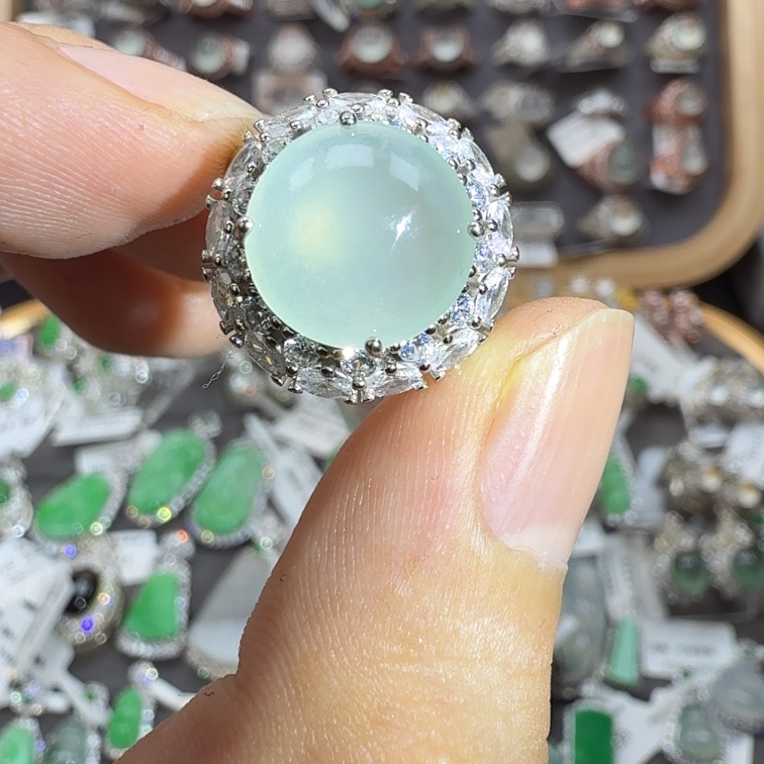 翡翠银S925镶嵌戒指天然缅甸翡翠A货