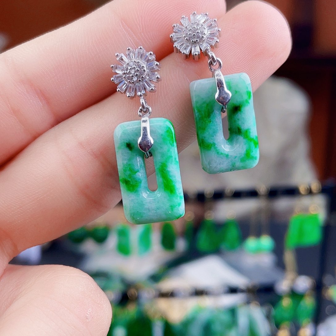 翡翠银S925镶嵌耳饰饰品