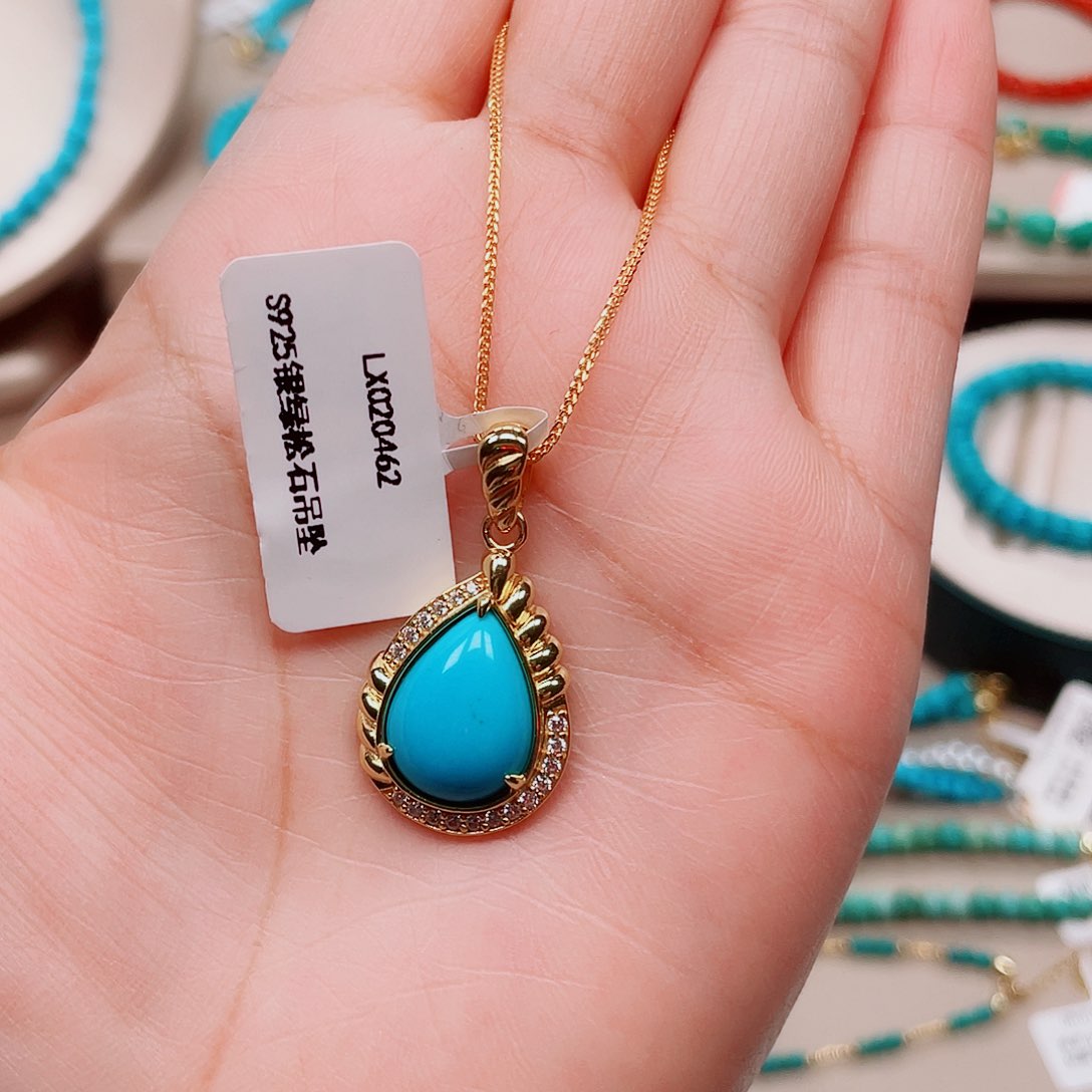 绿松石银S925镶嵌绿松石吊坠