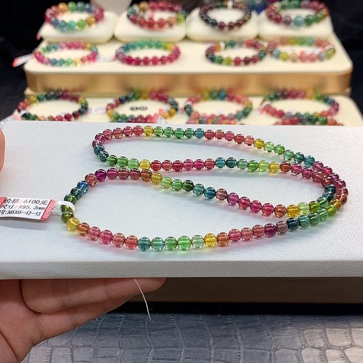 碧玺手链未镶嵌彩虹手串5.3mm