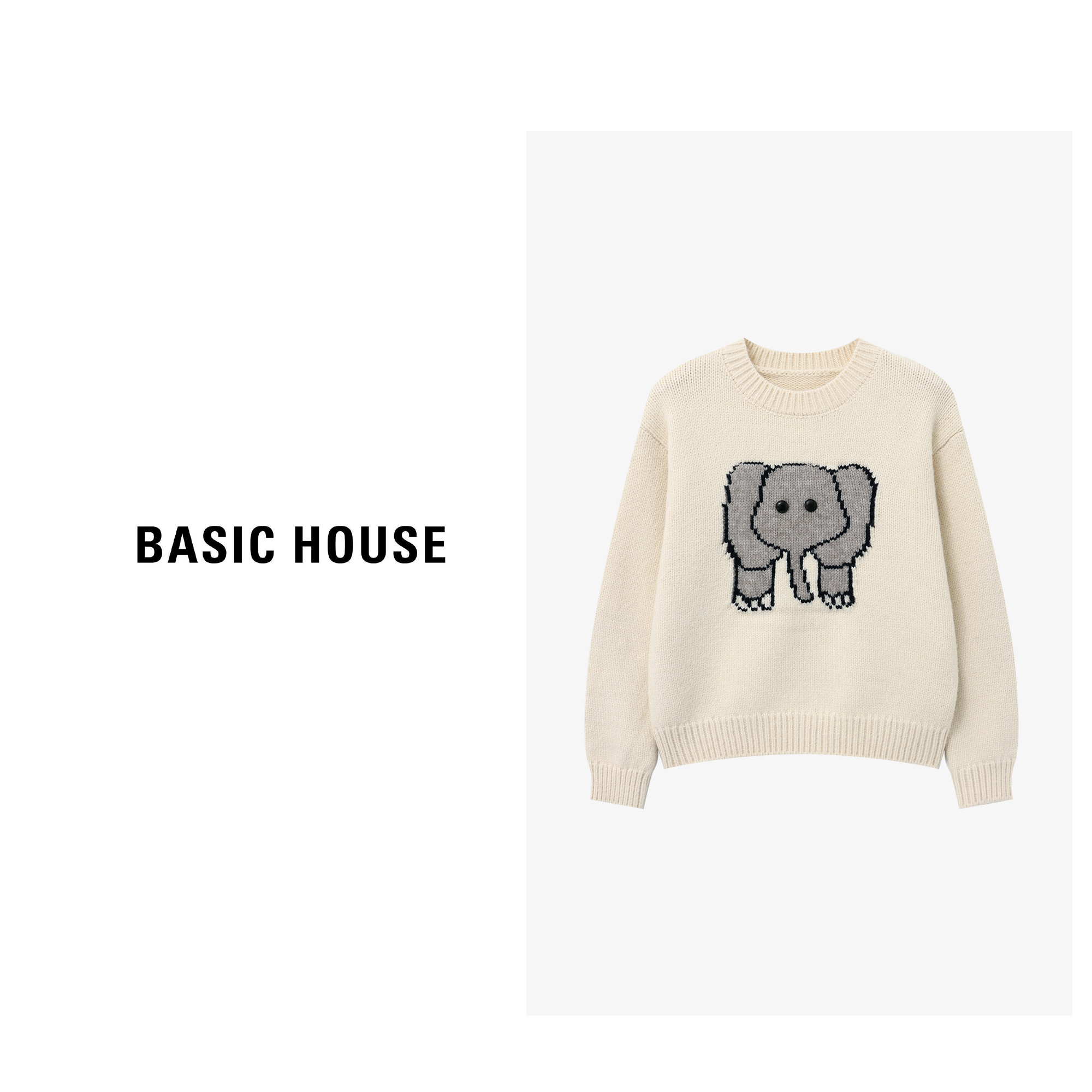 Basic House/百家好设计高品质保暖舒适大象印花毛衣-B0625B5NLR2
