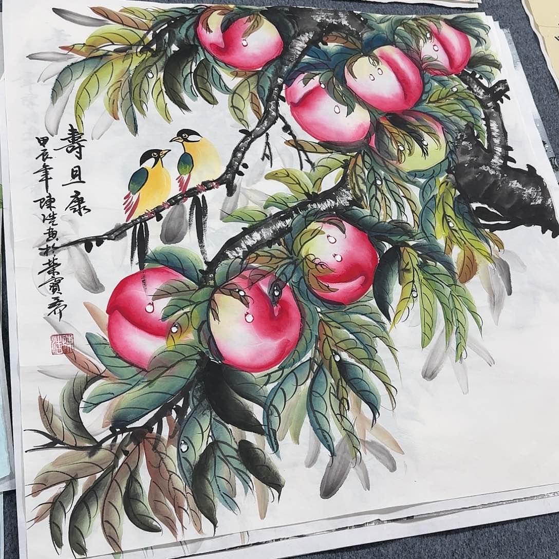 国画尺寸70X70手绘作品 