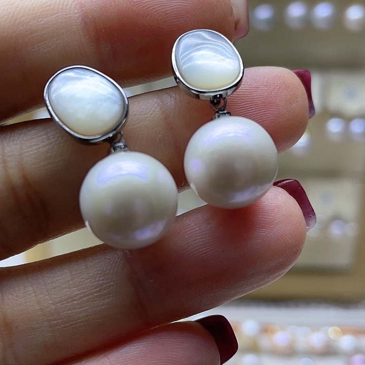 淡水珍珠耳饰银S925镶嵌