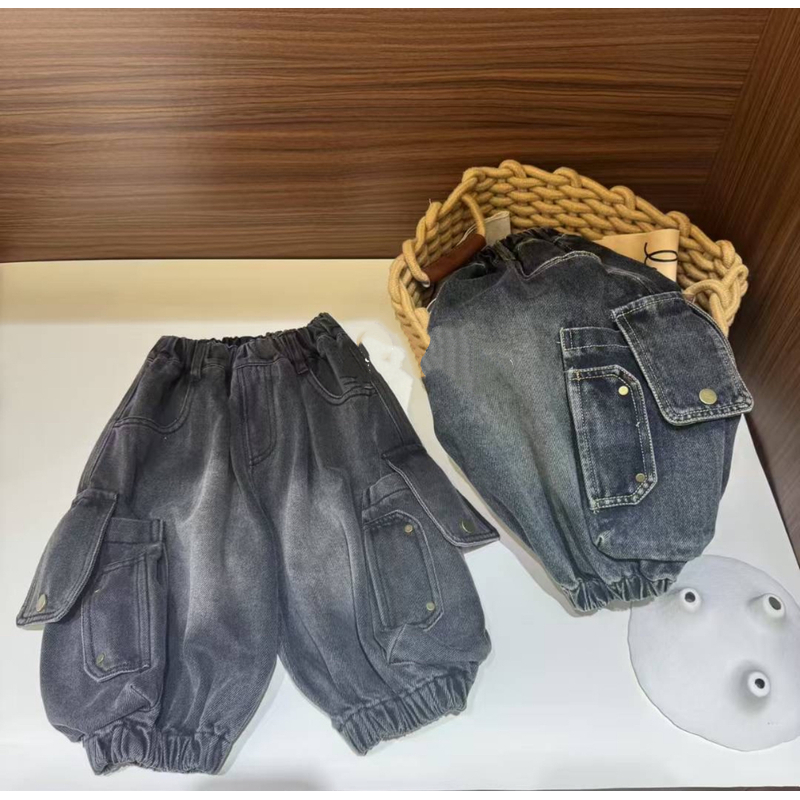 秋.//【重工口袋】儿童韩版新款潮韩重工口袋牛仔裤7102
