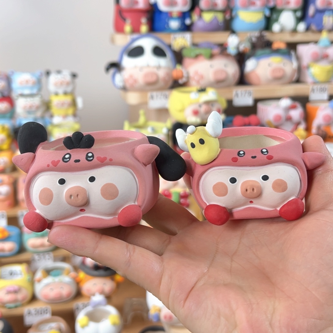 陶瓷A771星之卡比猪猪盆口径5高4 特价不退不换