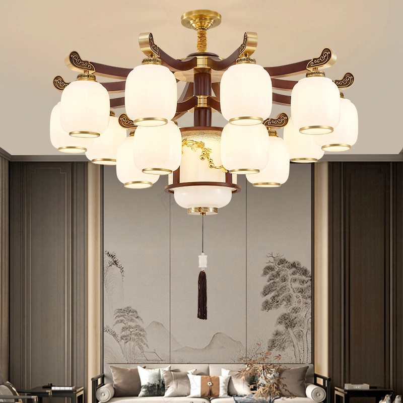 新中式全铜实木别墅自建房客厅吊灯新款餐厅灯房间灯2025年新款