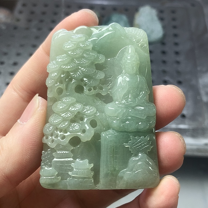 颈饰未镶嵌翡翠柒*后缅甸翡翠山水观音