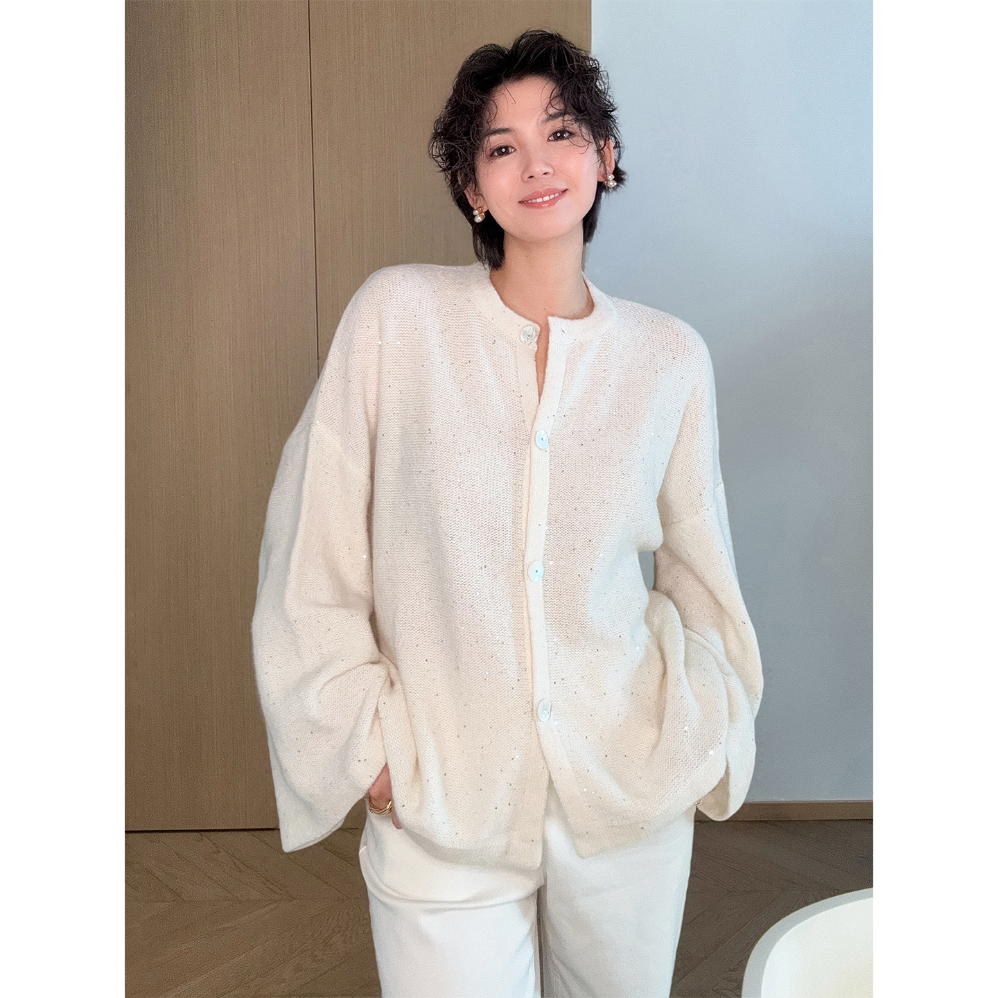 Daily Romance25冬满天星亮片纱针织开衫