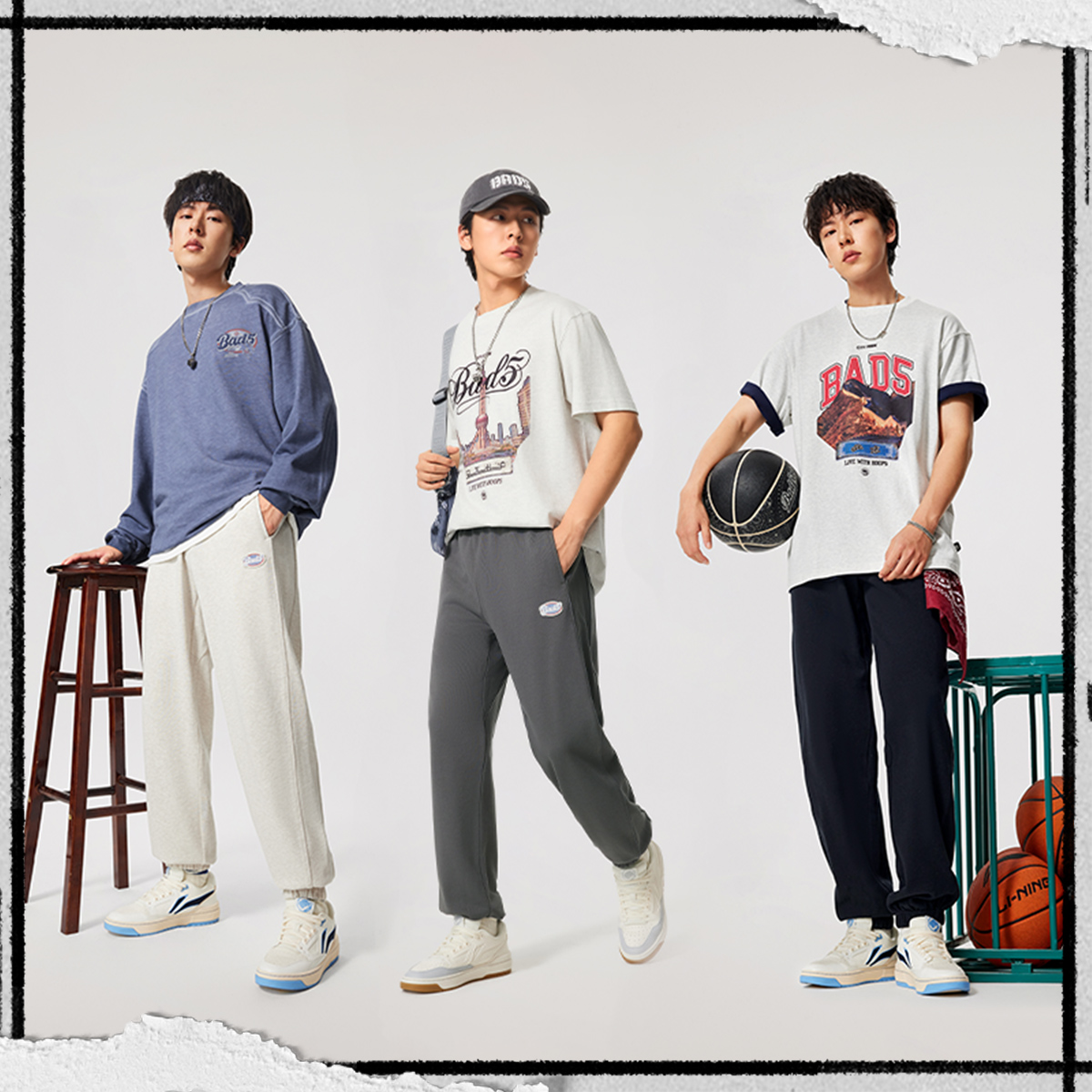 【秋季新品】李宁反伍BADFIVE男子束脚宽松休闲卫裤AKLV213