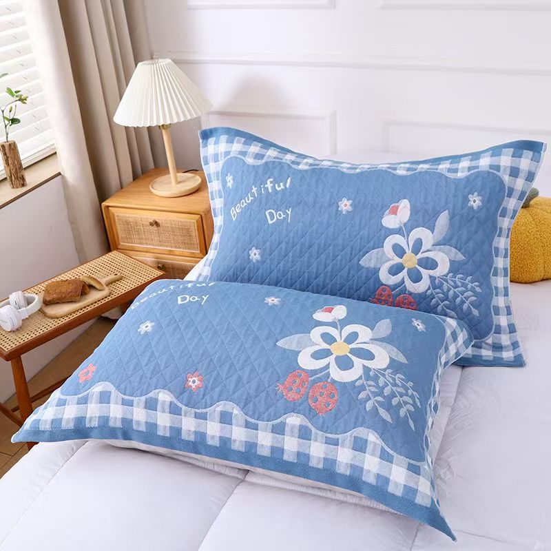 【幸福花蓝】52*78cm棉纱布柔软舒适枕巾一对两只