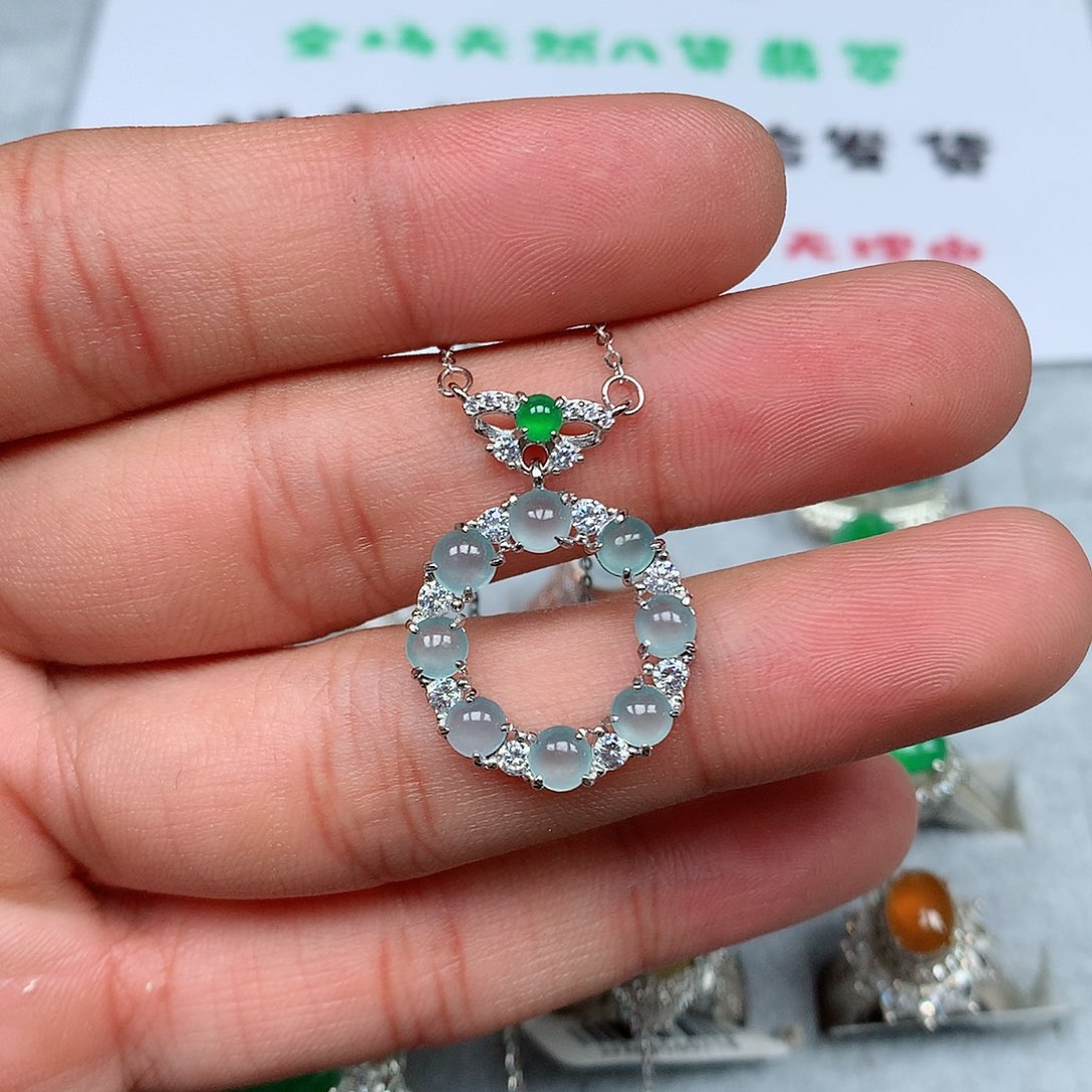 翡翠银S925镶嵌项链32号