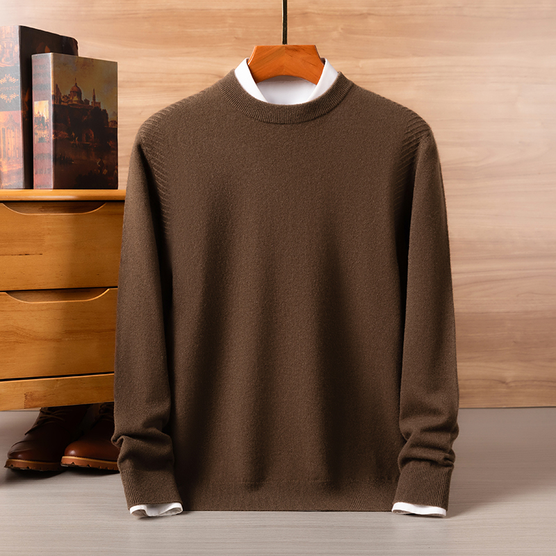 【“双十一”特惠】320克男圆领长袖加厚保暖宽松百搭纯山羊绒衫针织