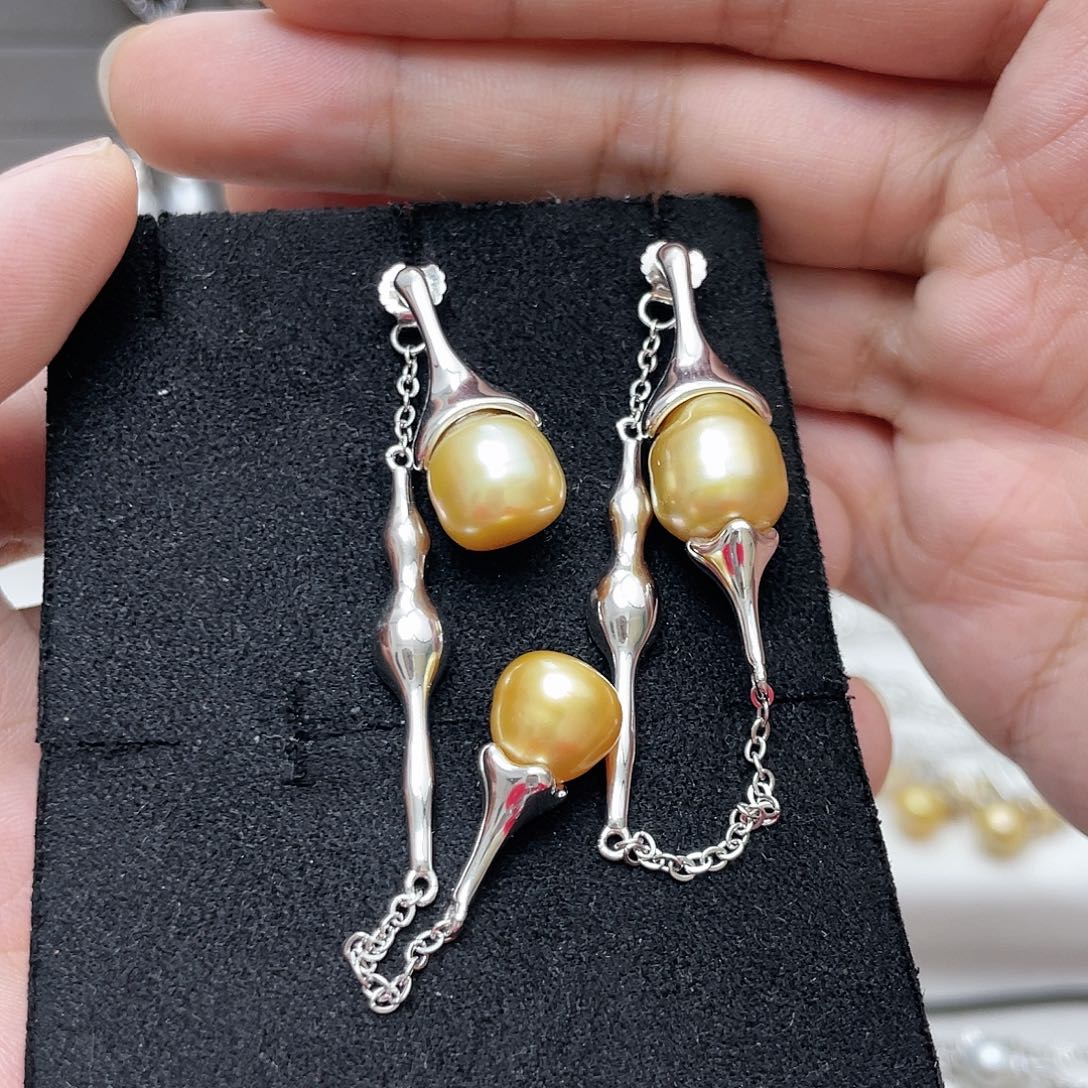 海水珍珠耳饰银S925镶嵌