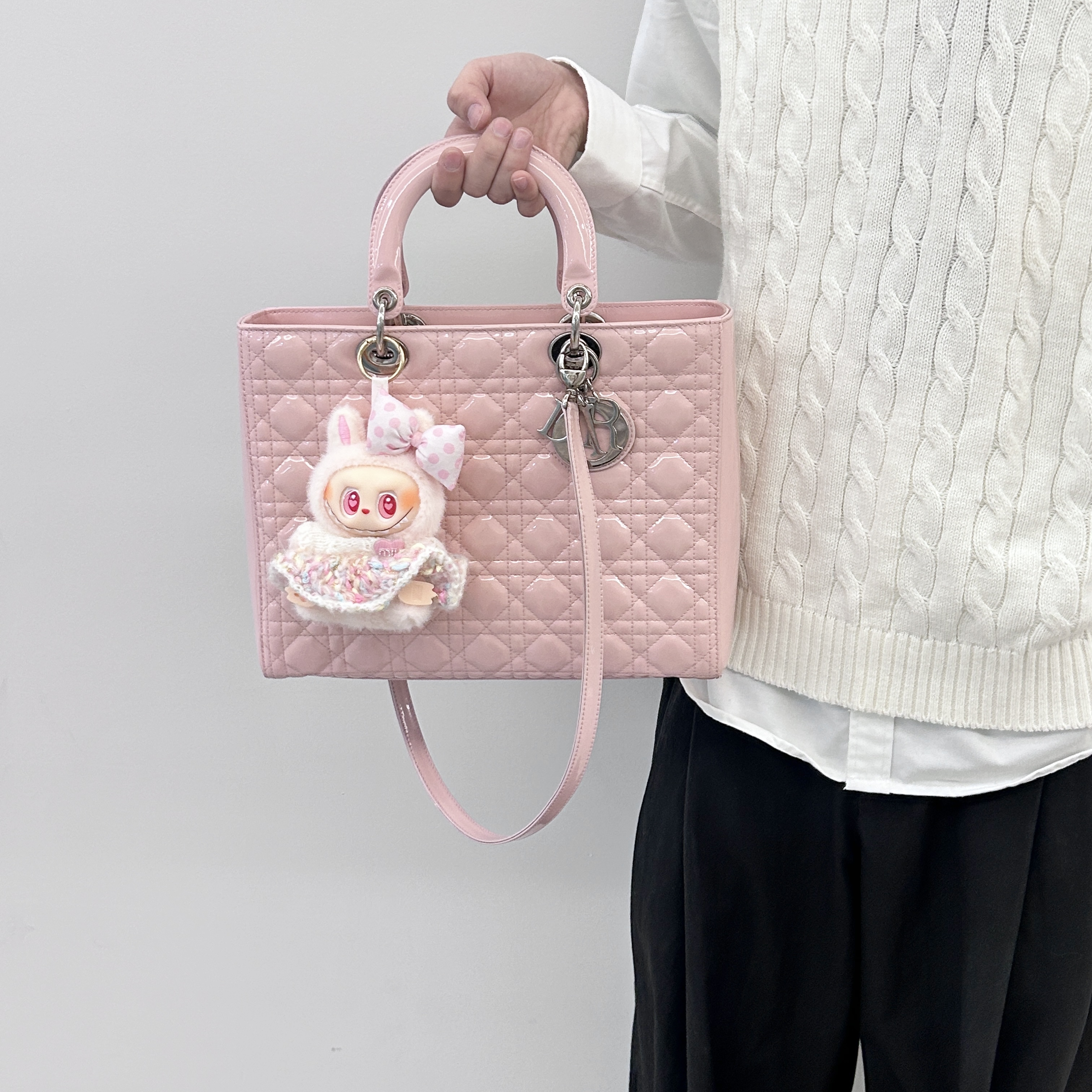 95新 DIOR/迪奥 dior樱花粉七格漆皮戴妃包