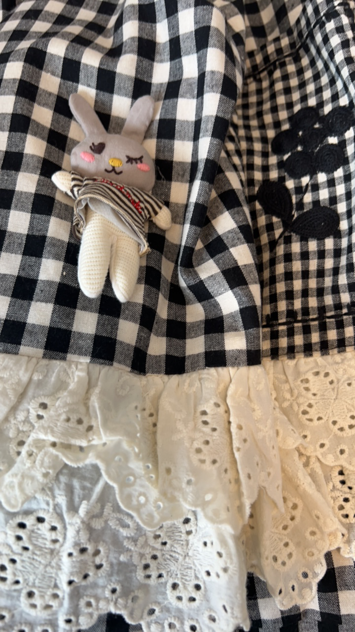 兜小兜森系格子蕾丝单肩包