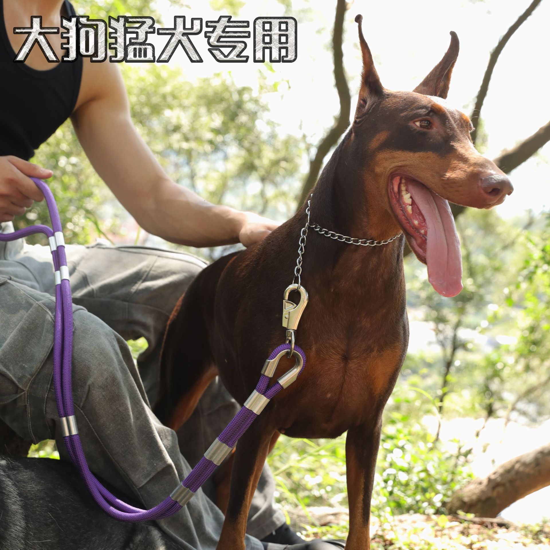 战术牵引绳大型宠物狗狗加粗尼龙绳双股狗绳金属扣大型犬防冲