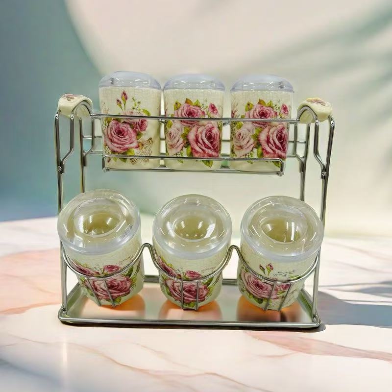 韩国进口美笑陶瓷调料罐6P带盖