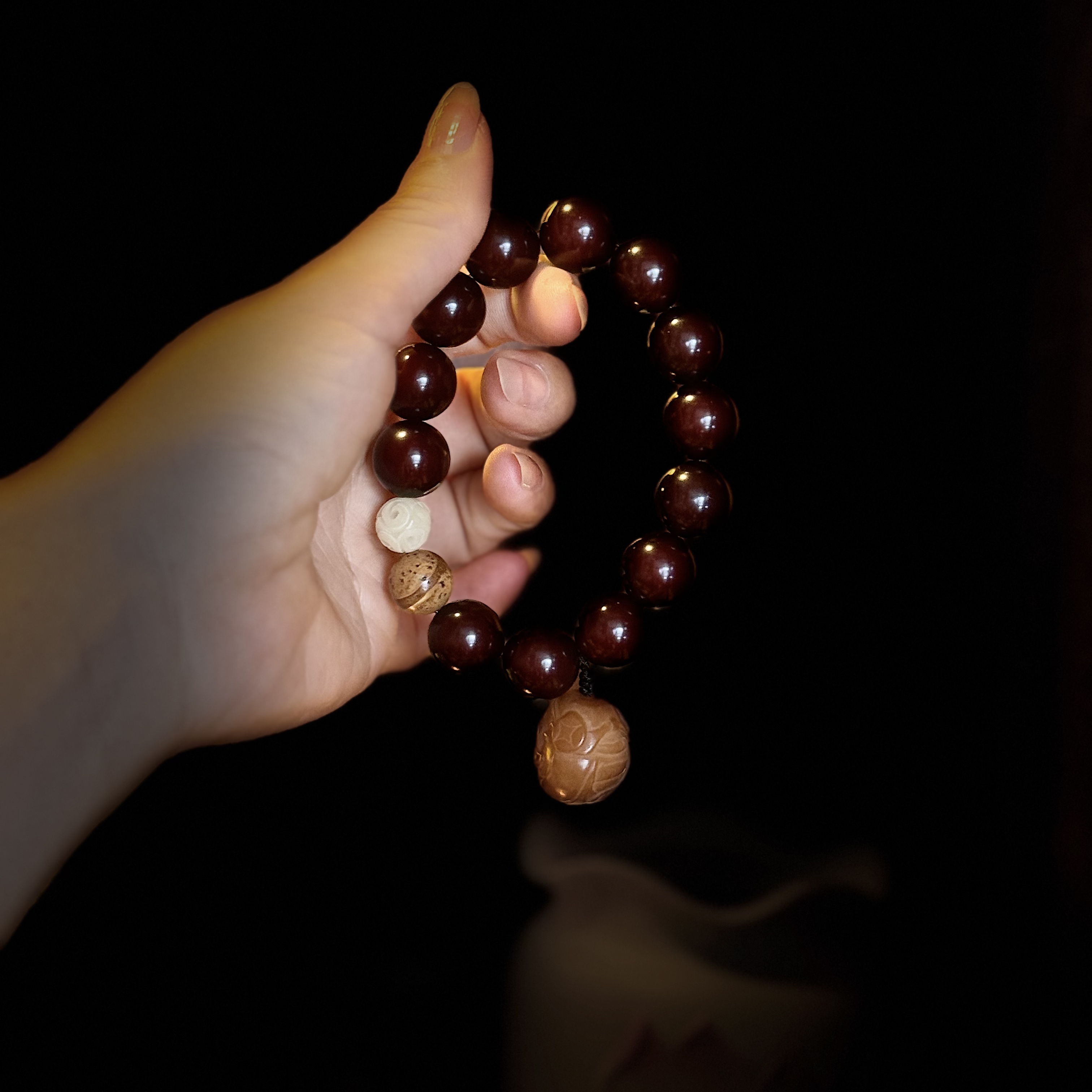 溏心老料圆珠菩提手串14mm单圈设计款菩提根（盘玩袋手套）