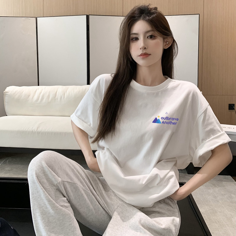 ins字母前后图案休闲t恤潮牌百搭t恤上衣洋气女装纯棉短袖情侣装