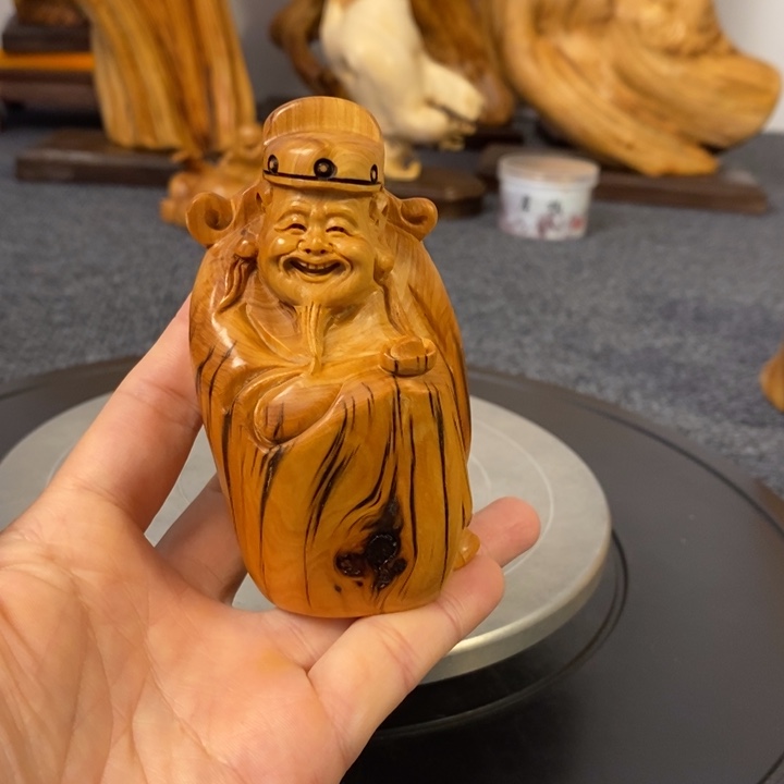 柏木（崖柏）青**蓝崖柏财神爷摆件根雕工艺品