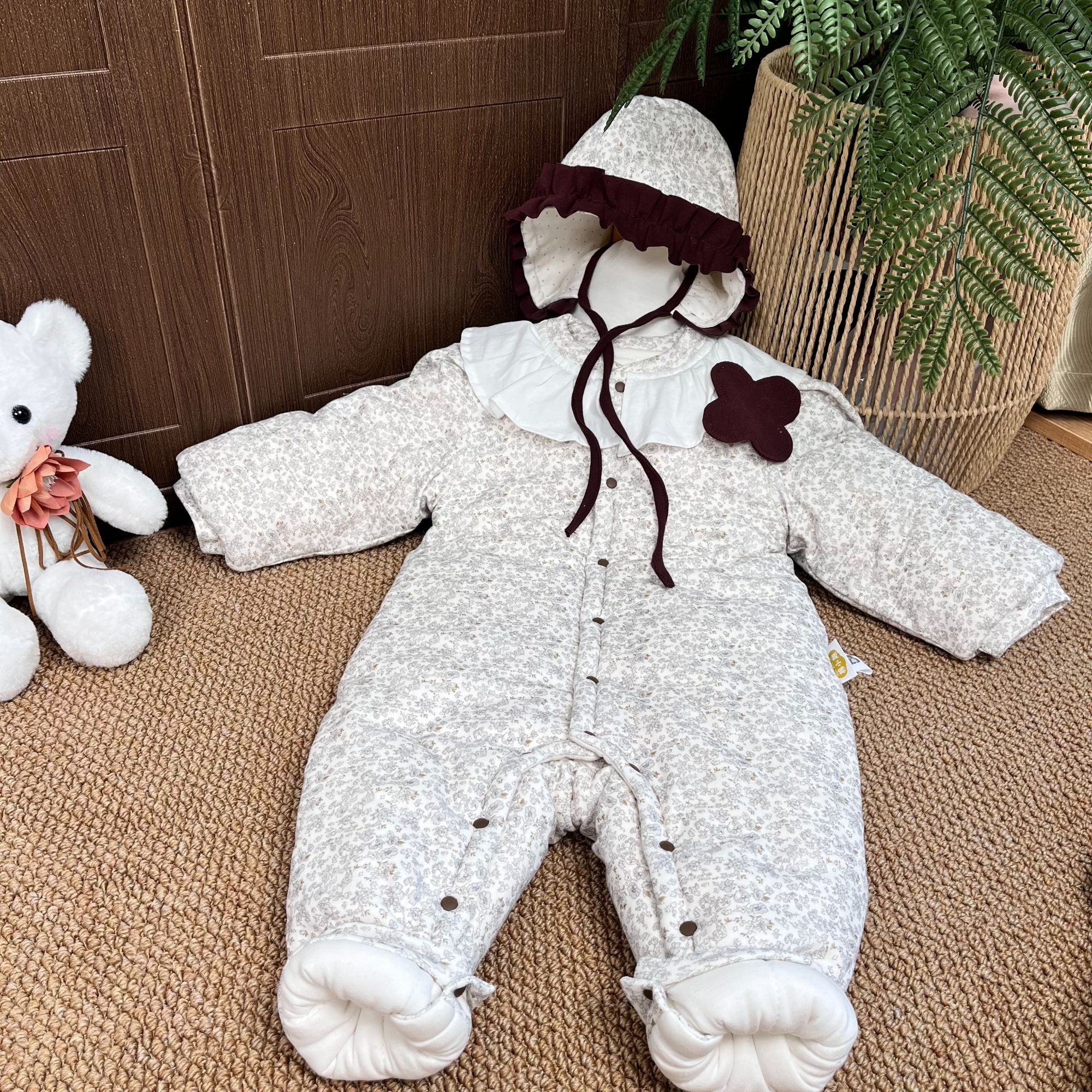 栗栗花簇不包脚400克加厚手工棉花衣保暖透气闭裆婴幼女宝碎花