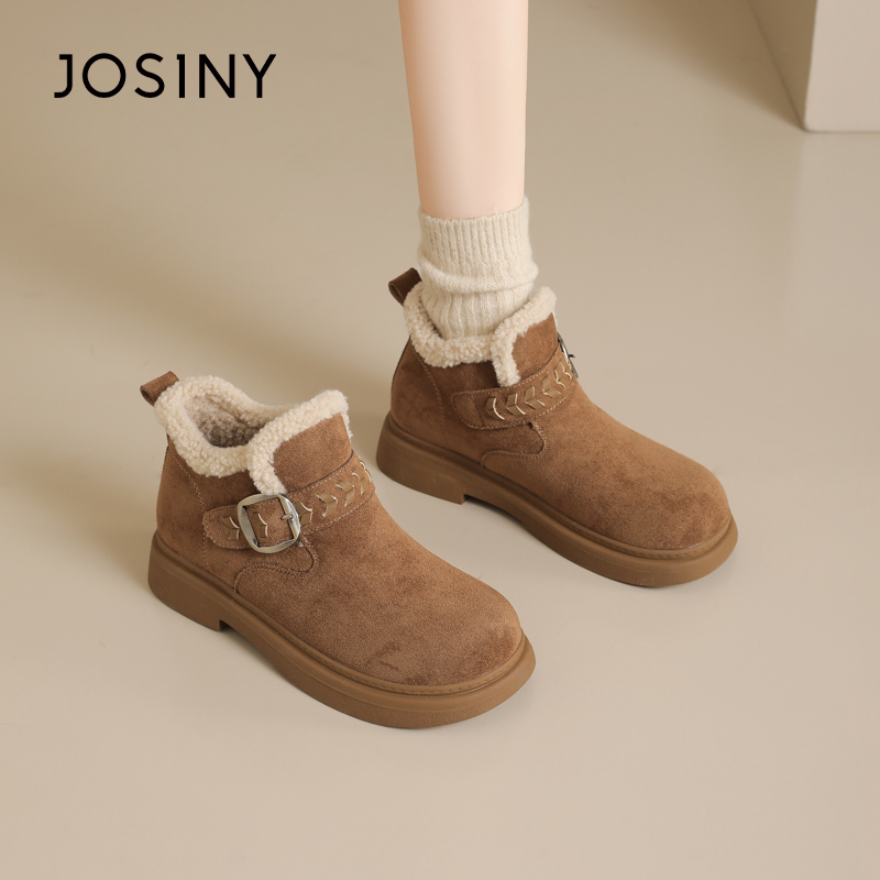 卓诗尼勃肯靴女2025新款冬季加绒加厚保暖短靴(物理防水）