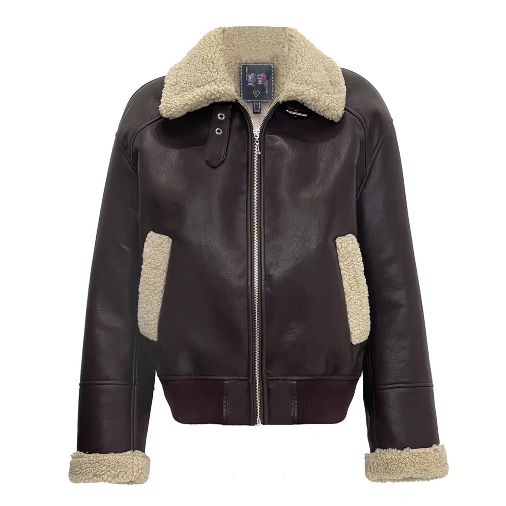 姜穹JIANGQIONG宽松翻领皮毛上衣