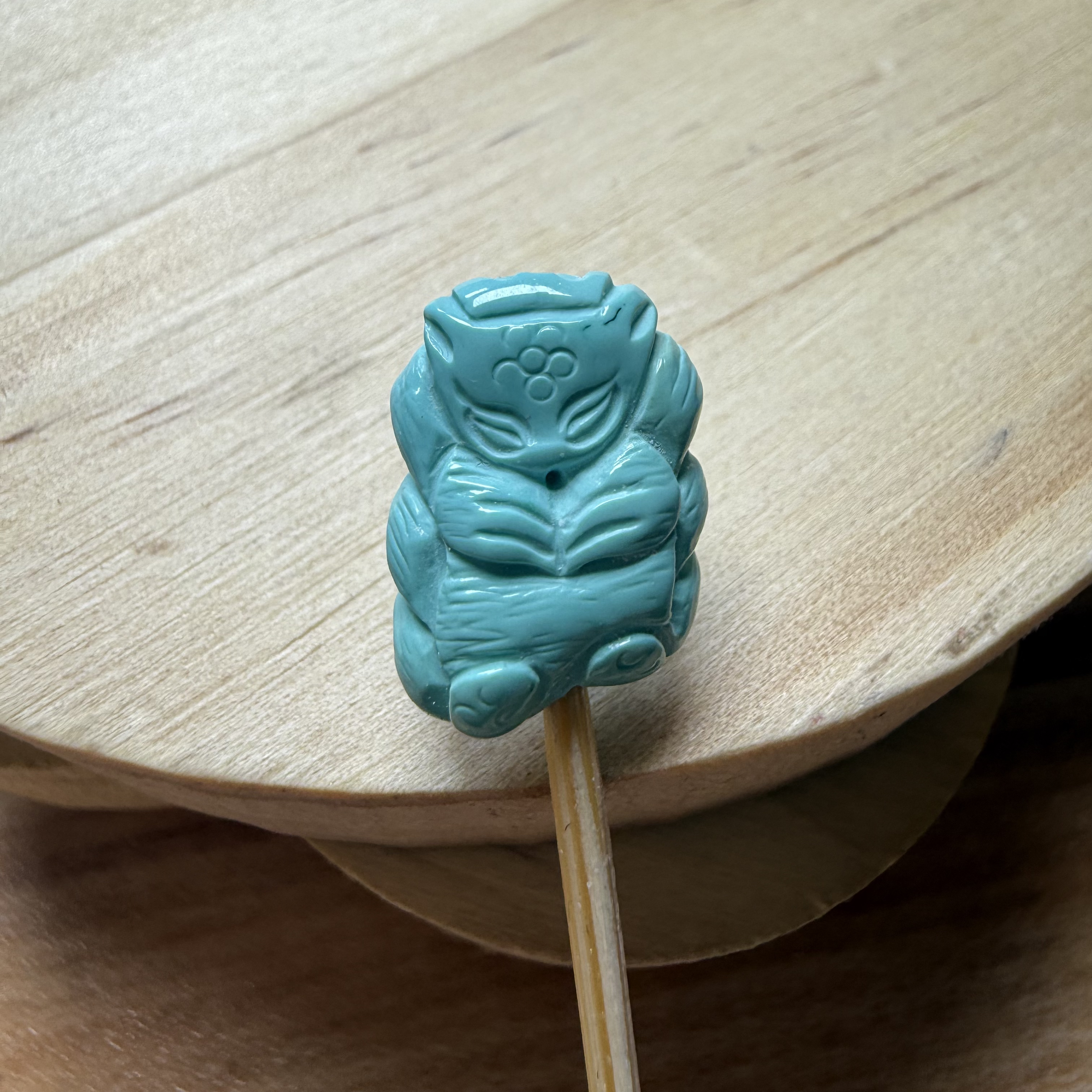 精品瓷釉高瓷蓝无优化绿松石狐狸配串百搭15×10.6×5.4mm盘玩玉化