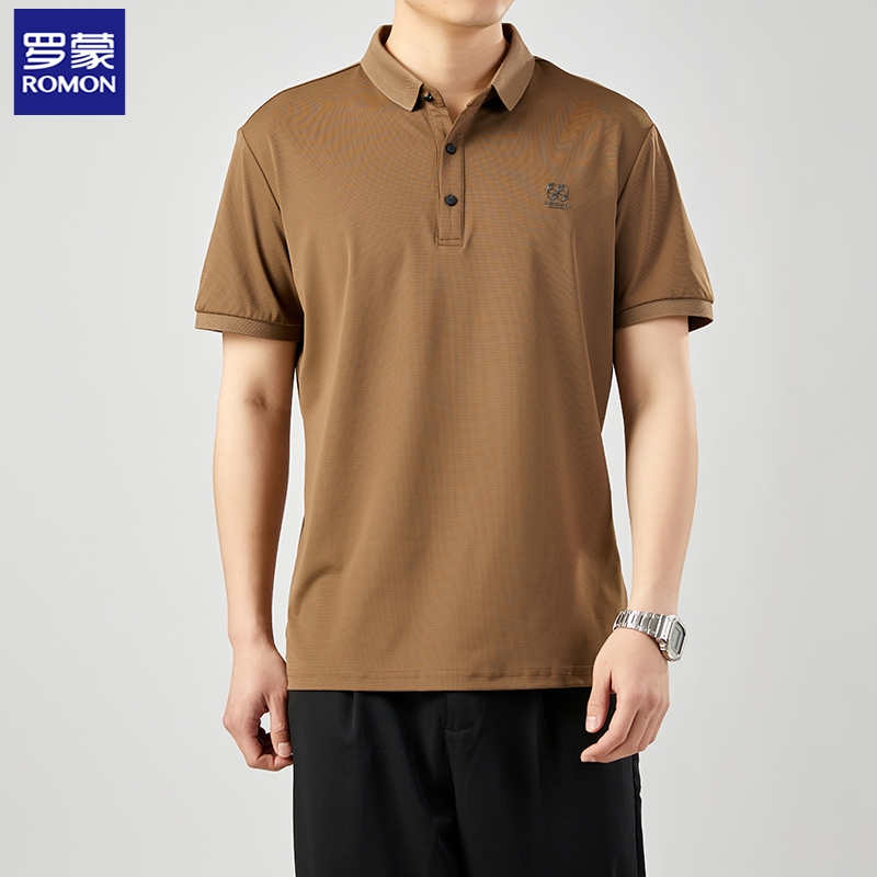 Romon/罗蒙【冰感清爽透气】夏季男士短袖polo衫宽松纯色休闲上衣