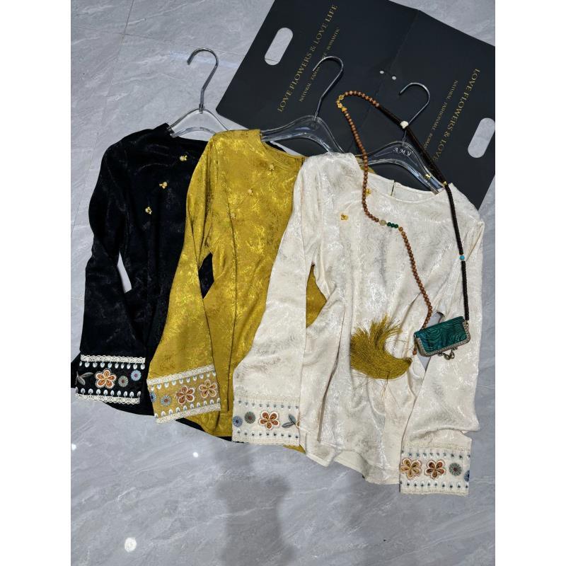 【晓冉专属】花朵袖衫--复古长袖上衣白色时尚打底内搭28959