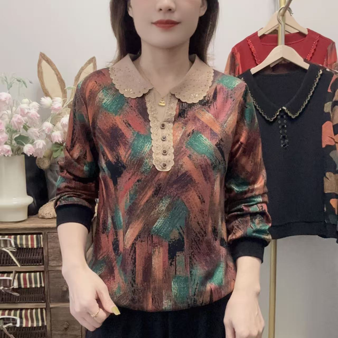 【丽姐家】秋季新款翻领春秋妈妈装上衣时尚洋气中老年女装