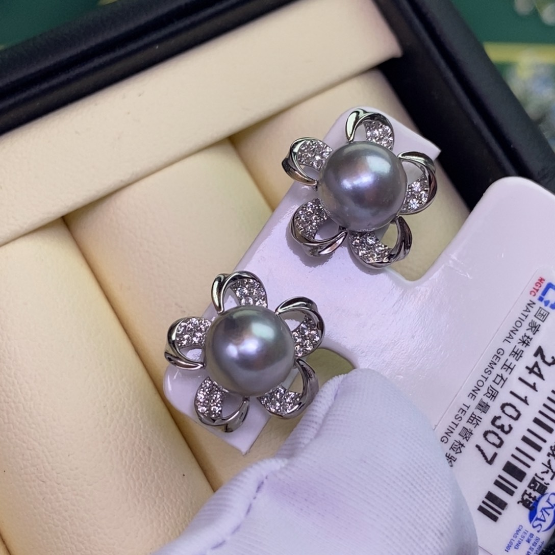 银S925镶嵌海水珍珠耳饰