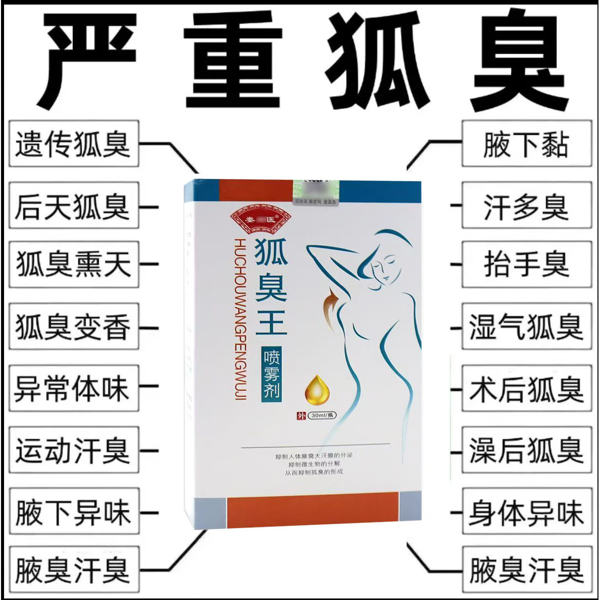 【遗传油耳去味】去狐臭喷雾剂腋下异味腋下臭男女除臭专用止汗喷雾