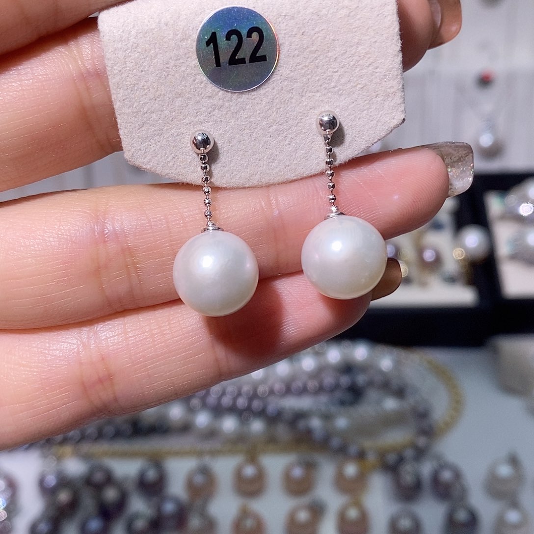淡水珍珠耳饰银S925镶嵌11-12mm
