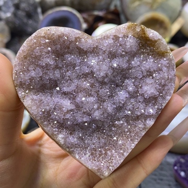 未镶嵌珠宝半成品水晶如**画粉紫爱心