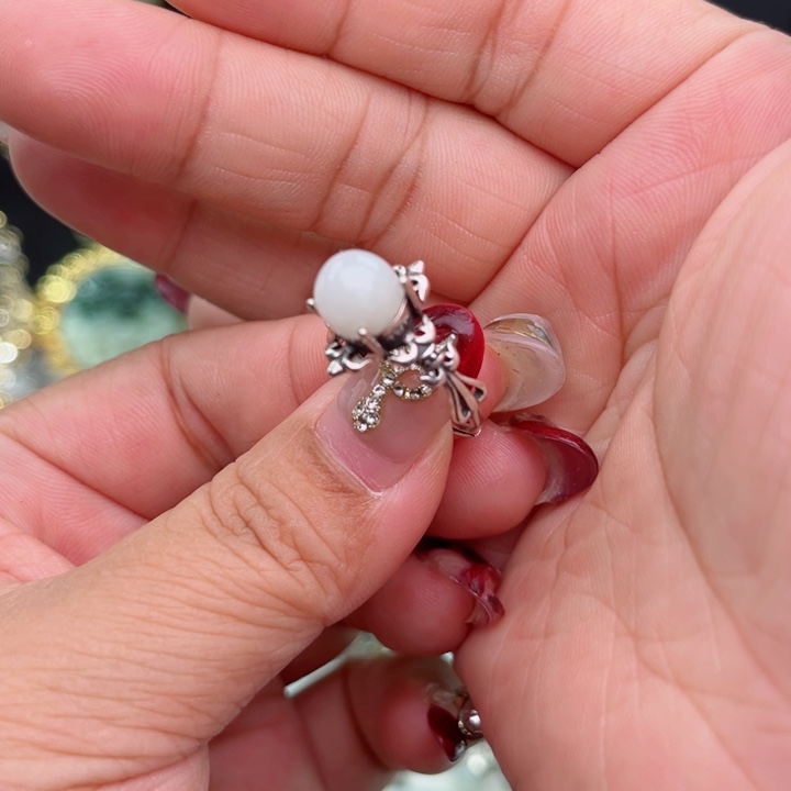 透闪石-蛇纹石玉戒指银S925镶嵌