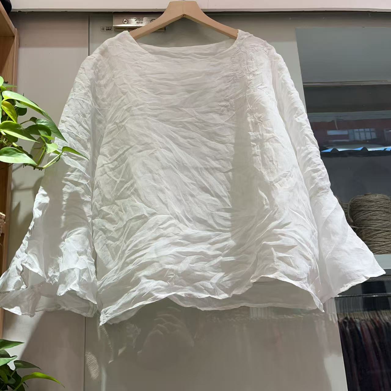 苎麻喇叭袖双层绣花仙女衫（衣长内衬52外衬60）