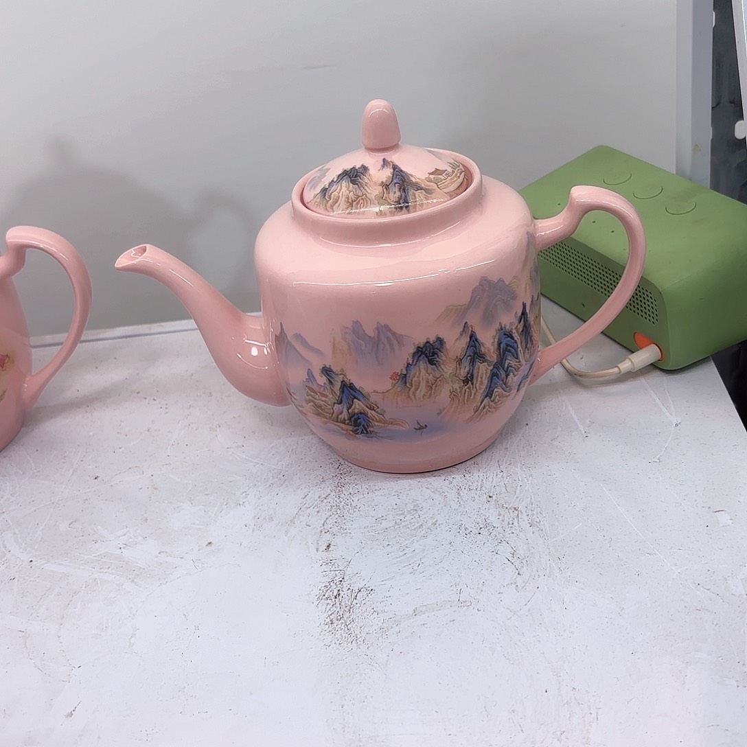 壶陶瓷千里江山图两斤侧把壶红稀稀