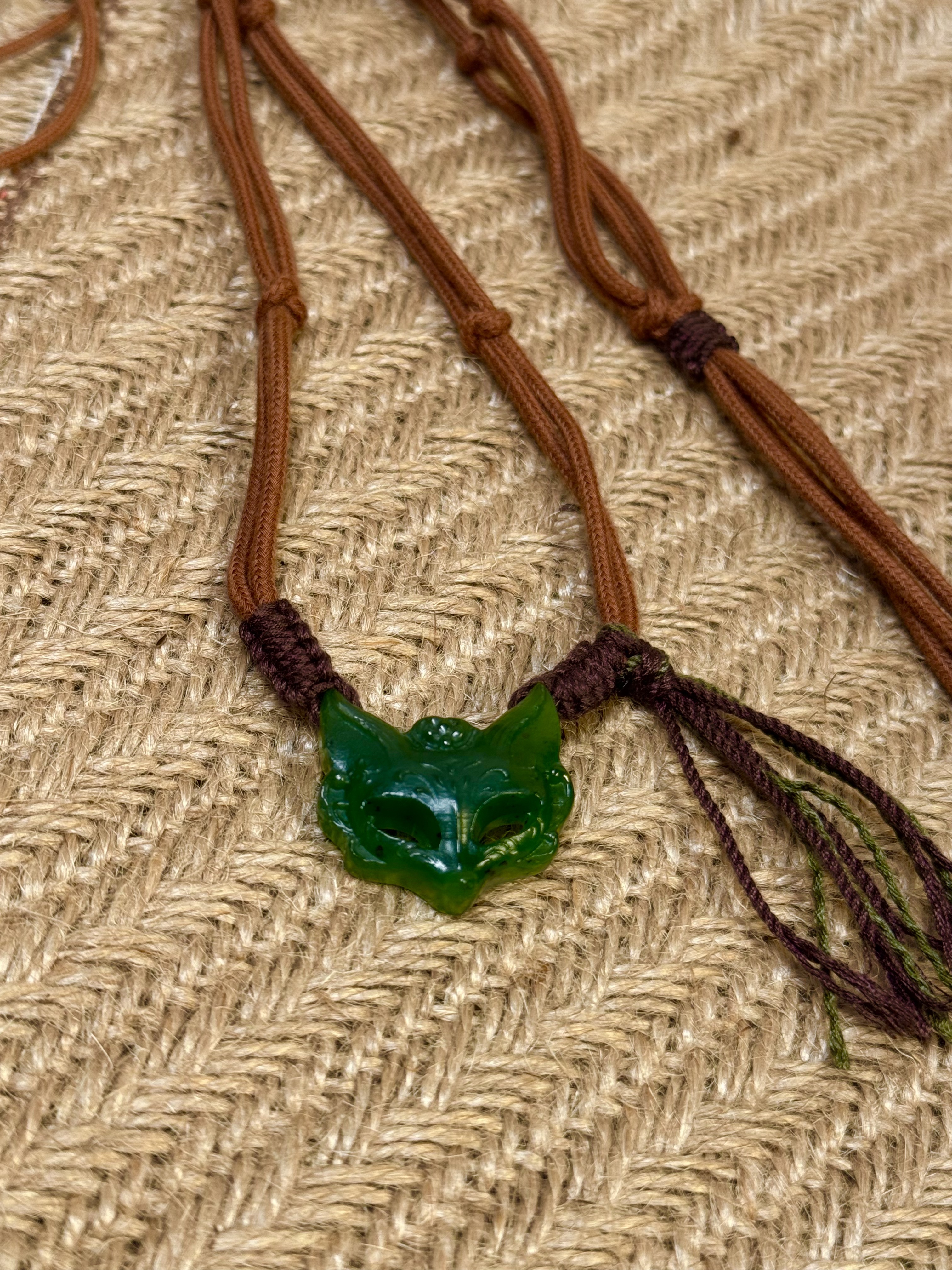 和田玉碧玉狐狸面具手工编绳diy项链锁骨链藏式风（多样性发其一）