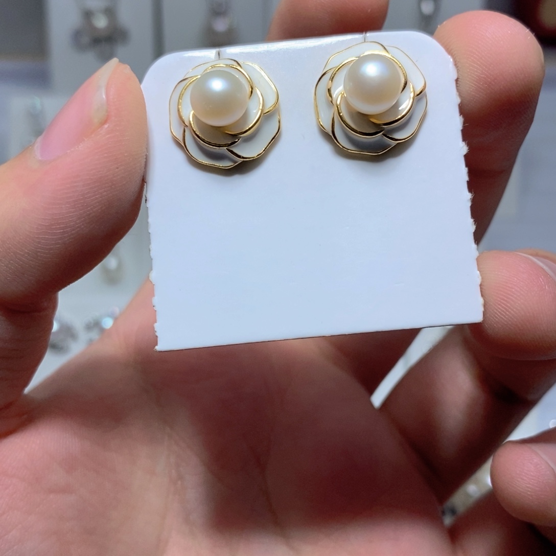 耳饰银S925镶嵌淡水珍珠