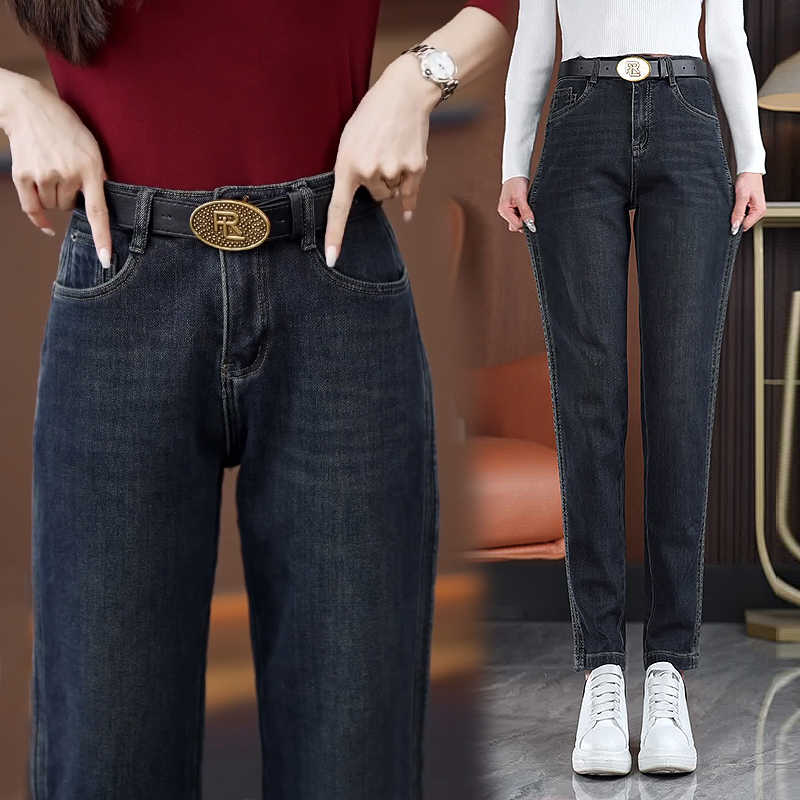 窄版老爹哈伦牛仔裤女2025年新款时尚百搭高腰直筒裤小个子休闲裤