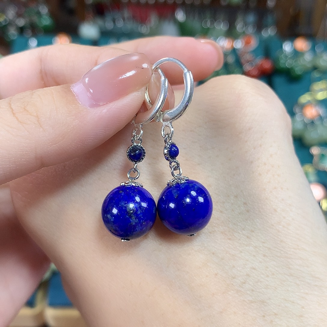 青金石银S925镶嵌耳饰卡12左右