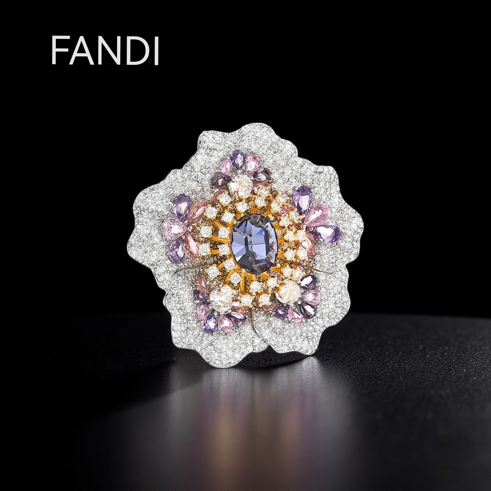 铜合金锆石胸针 32832镶钻锆石复古花朵胸针