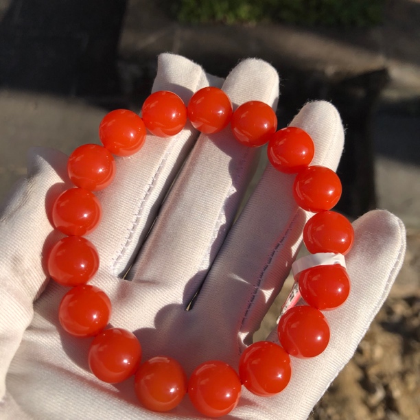 保山南红玛瑙红色素圈圆珠手串满色光珠玉手串12mm