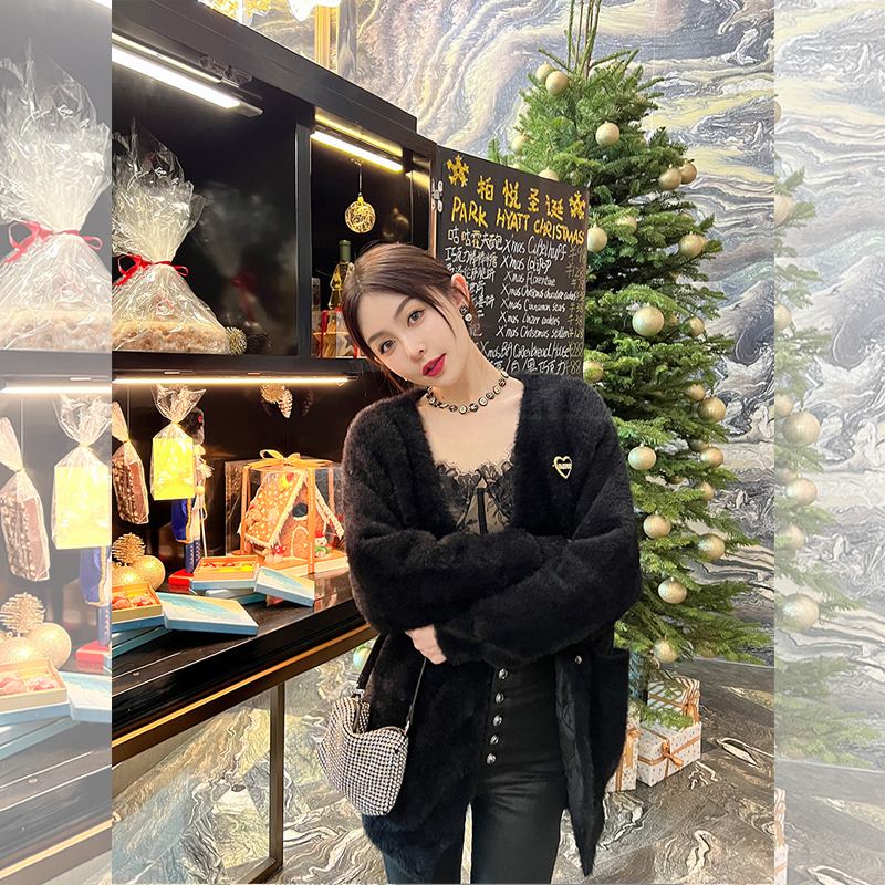 余潇潇 【黛维纳】私服仿貂绒精致慵懒短款/中长款外套女