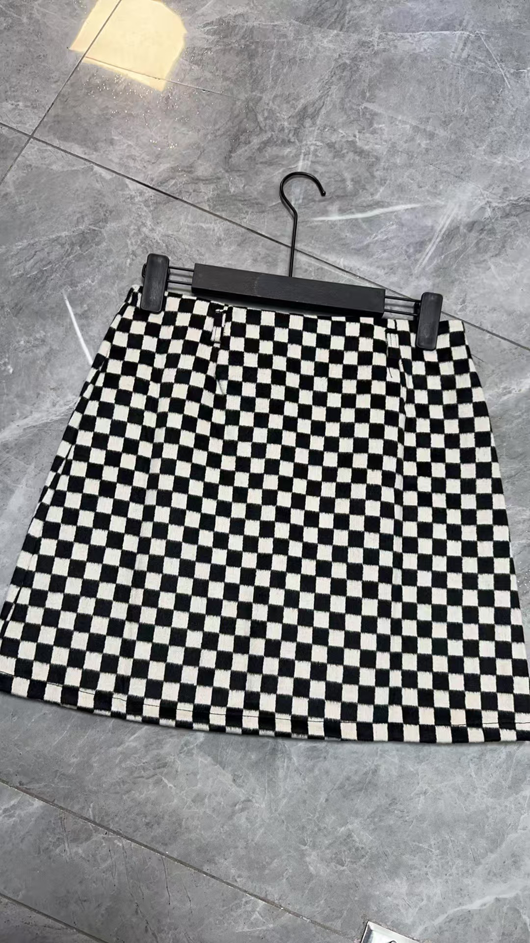 棋盘格子半身裙女高腰显瘦时尚复古包臀A字短裙