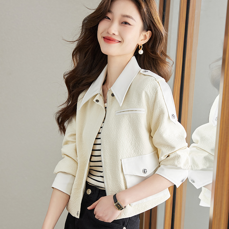 Milai 2025春款时尚气质白色小个子机车风百搭休闲外套翻领6233款