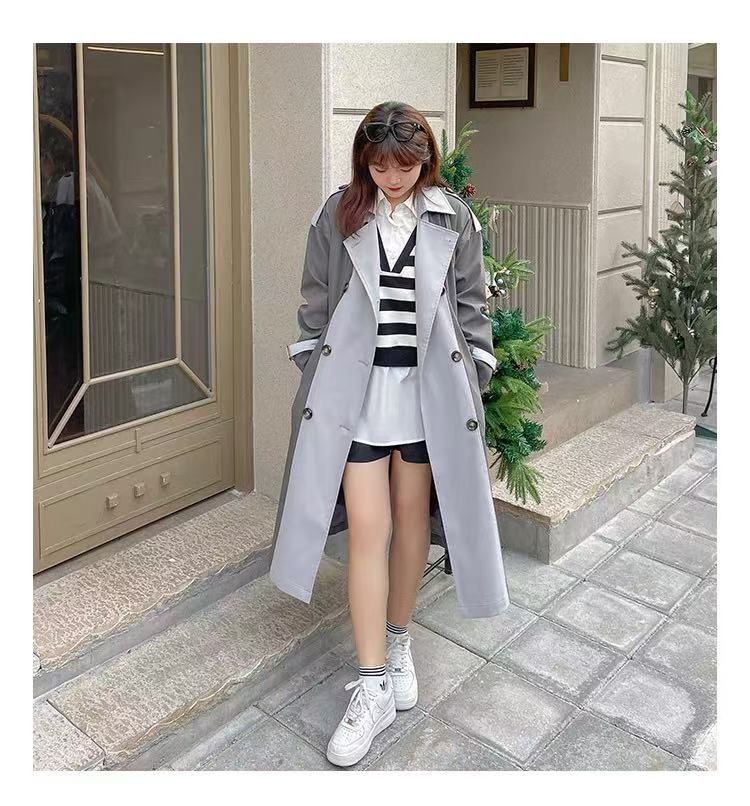 秋冬雾霾蓝风衣厚款长款宽松型秋季秋冬宽松长款风衣小个子显瘦