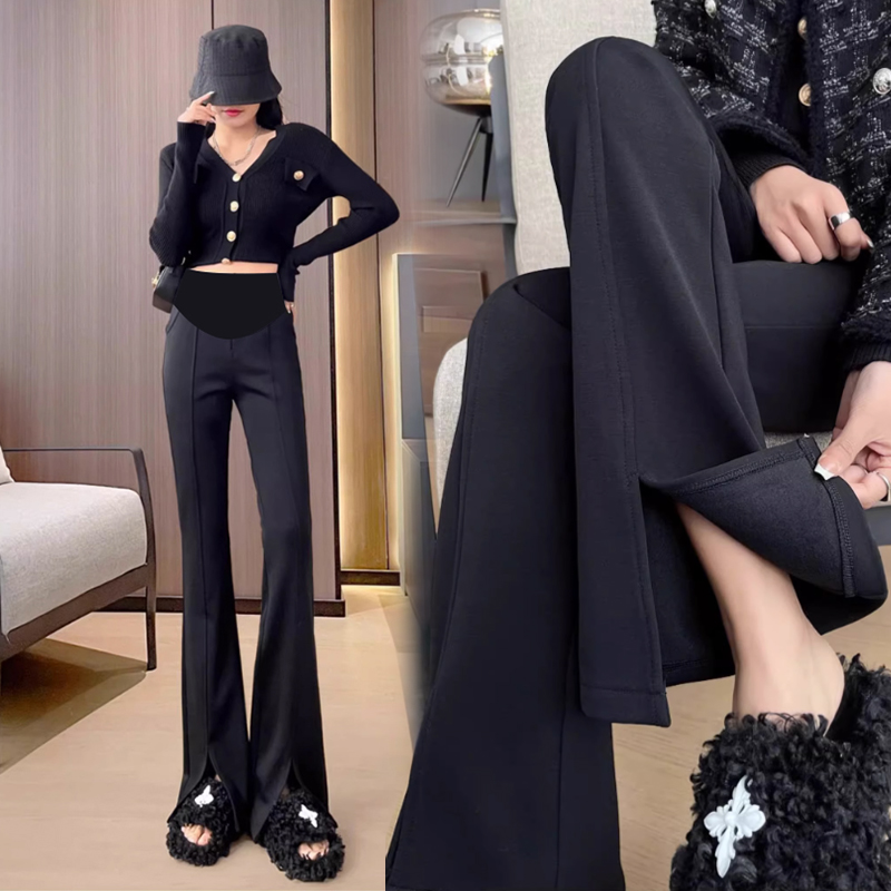 秋冬孕妇西装小个子休闲裤高腰显瘦微喇拖地开叉修身加绒款孕妇裤